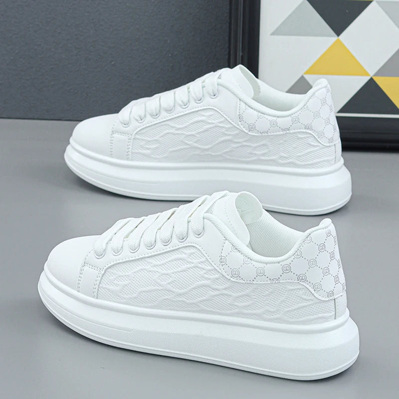 Luxury Leather Men Sneakers Thick Sole Casual Walking Shoes