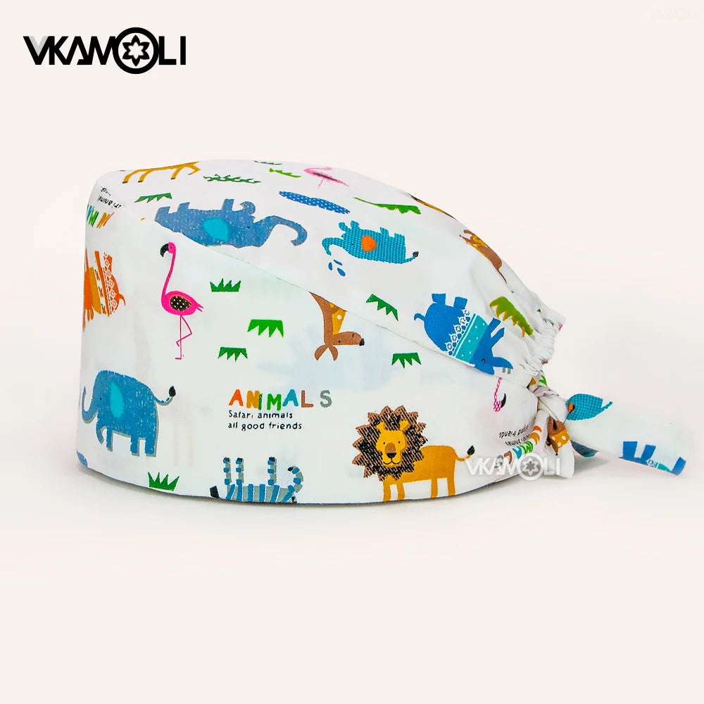 Cartoon Dinosaur series printed hospital surgical cap Reusable Hats  Protection Anti-dust Caps Breathable Caps Cover