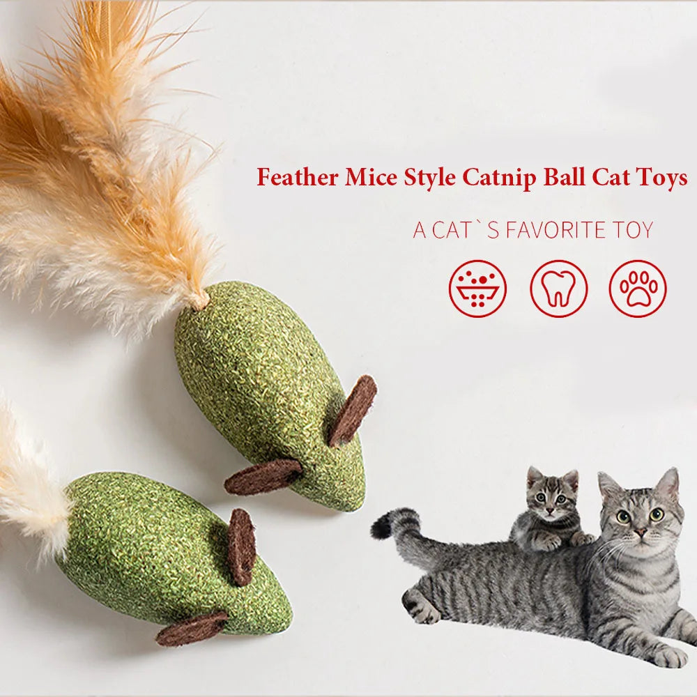 Mouse Mint Ball Feather Catnip Ball Self Cleaning Teeth Grinding Ball Feather Toy Ball Pet Toys Cat Supplies Pet Cleaning Tool
