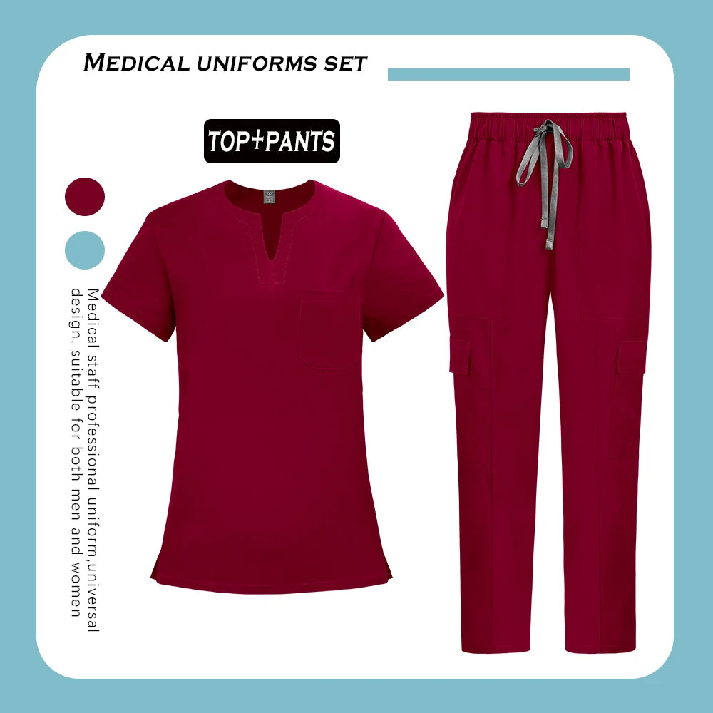 Medical Nurse Uniforms 2Pcs Clinical Nursing Top Pants Hospital Scrubs Set Women Men Surgery Clothes Dentist Overalls Work Wear