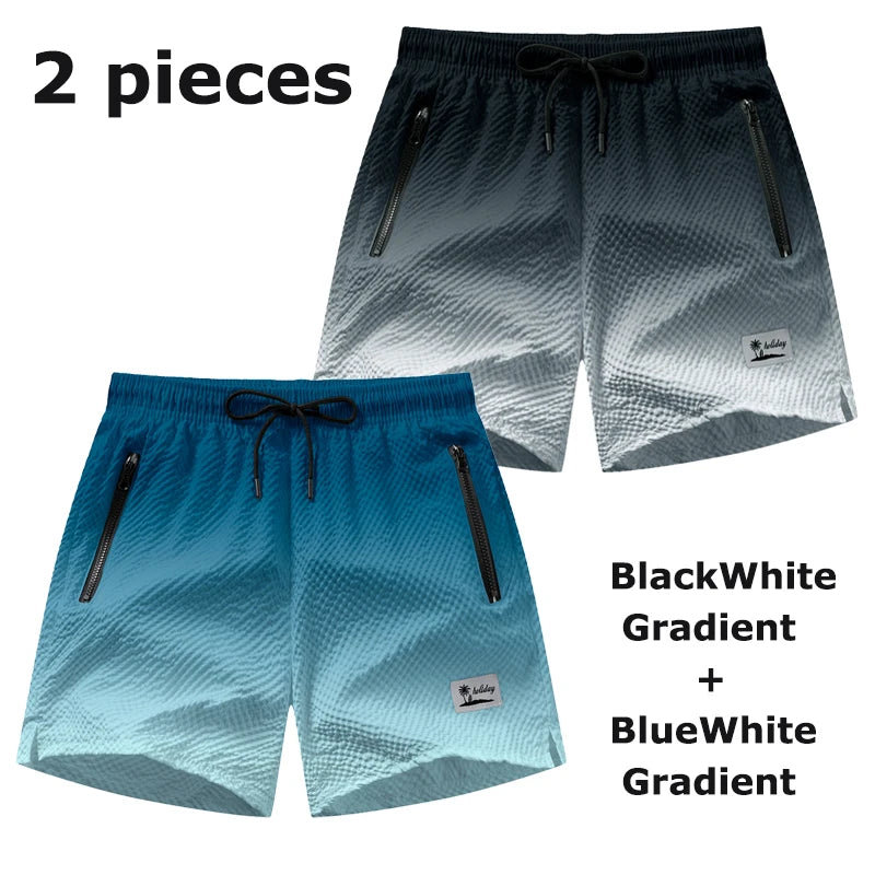 Mens Seersucker Beach Shorts With Mesh Liner Quick Dry