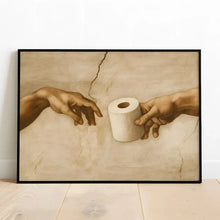 Michelangelo Toilet Paper Canvas Prints, Classic Art Toilet Humor Poster, Funny Bathroom Wall Art, Quirky Renaissance Decor