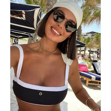Summer Women Color Block Split Bikini Sexy Strap Simple Two Piece Swimsuit Beachwear Black White