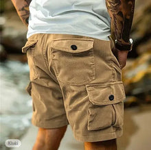 Men's Casual And Cargo Shorts Summer Corduroy Loose Elastic Waist Multi-Pocket Leisure Pants Embroidery Male Trousers HWY6689