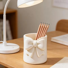 1 organisateur de maquillage de bureau avec nœud – pot à crayons 3D, rangement pour pinceaux, gloss et accessoires à sourcils