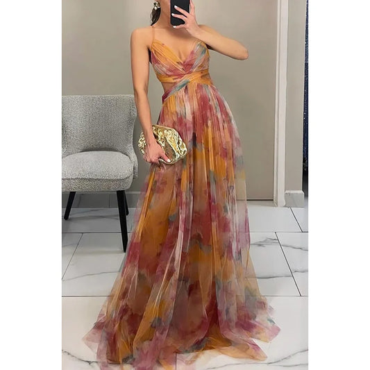 Sexy Strapl Evening Dr Casual Par Holiday Long Skirt with Print High Waist No Sve Summer Women's Dr