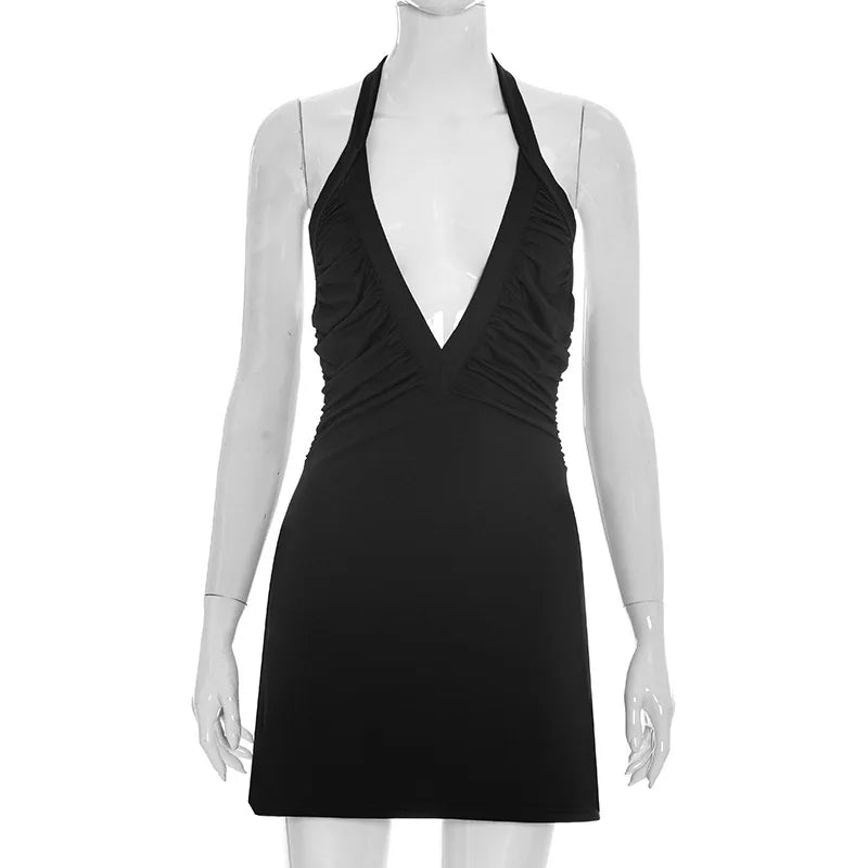 Talenza Women Summer Dress Fashion Sexy V-neck Pleated Backless New Dress Elegant Luxurious Party Vacation Women's Casual Dress