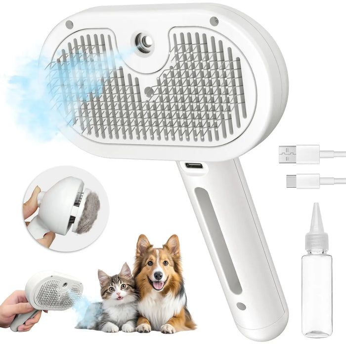 Brosse à vapeur autonettoyante pour animaux, outil de toilettage avec pulvérisateur de vapeur pour éliminer les poils flottants des chiens et des chats, accessoires de soin et d'entretien du pelage