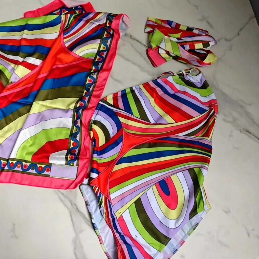 2026 Fashion Design Women's Red Scarf Sling Swimsuits Classic Brand Lady Scarf Bikini Sets with Letter Signature Logo