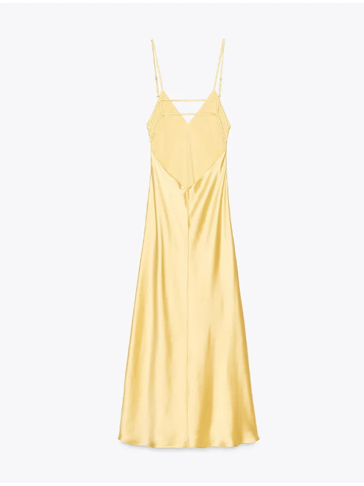 Luxury White Satin Backless Veatido Women Sexy Spaghetti Strap V-neck High Split Midi Dress Vacation Evening Party Beach Outfits