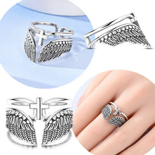 Original 925 Sterling Silver Wings Cross Open Ring For Women Adjustable Size Ring Punk Style Party Jewelry Gift