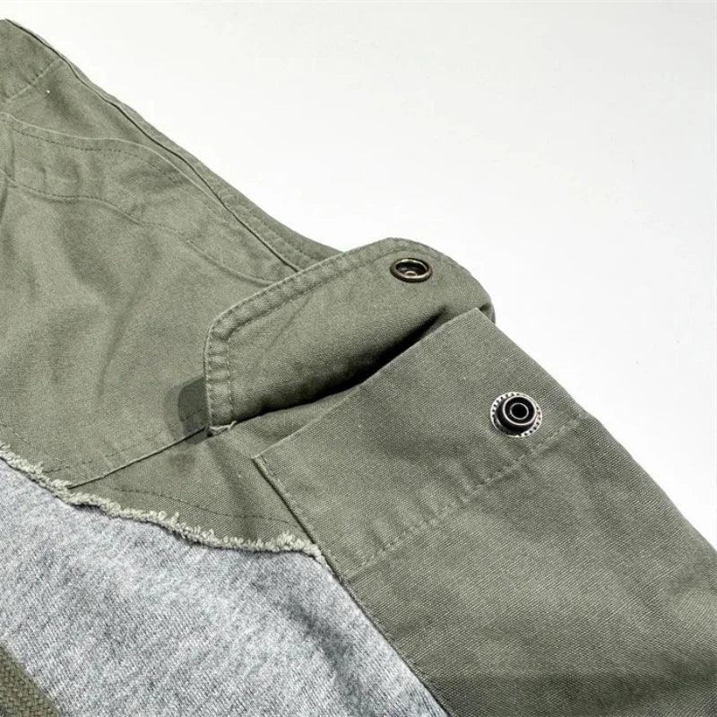 ABOORUN Hi Street Men's Army Patchwork Shorts Multi Pockets Cargo Shorts for Male