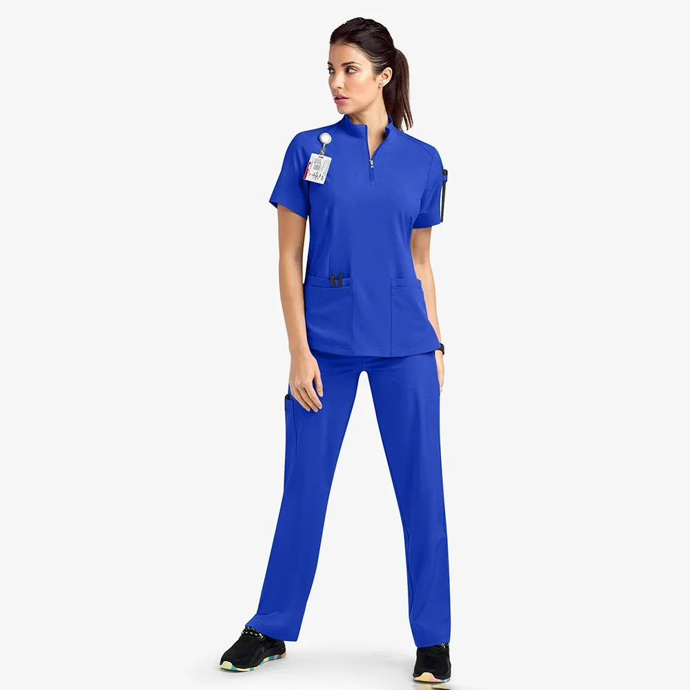 Women Hospital Doctor Workwear Unisex Medical Uniforms for V-neck Nurse Scurbs Set Oral Dental Surgery Work Uniform Short Sleeve