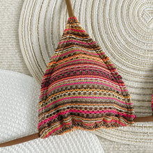 sexy knitted striped halter tie bikinis sets three pieces with shorts swimsuits beachwear bathing suit swimwear biquini tankini