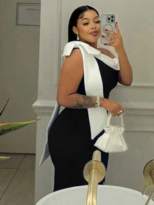 Women Summer Midi Knitted Dress High Waist Elegant One Piece