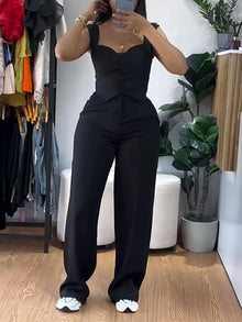 2025 American European New Fashion Women's Elegant Solid Color Trendy 2 Piece Sets Strapeless Suspender Vest Trousers Female