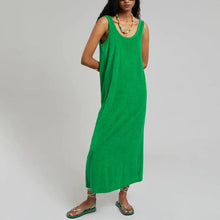 Fashion Chic Elegant Summer Dresses Woman Terry Cloth Casual O-Neck Sleeveless Basic Long Maxi Dresses Vestidos De Mujer