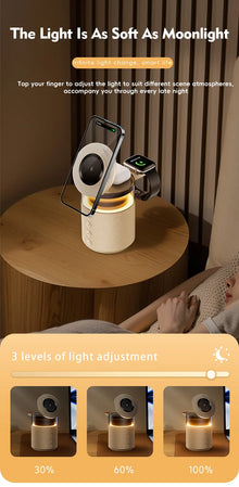 5 in 1 Magnetic Multi-function Wireless Charger with Bluetooth Speakers Soft Light Atmosphere Lamp for iPhone17~12/Watch/AirPods