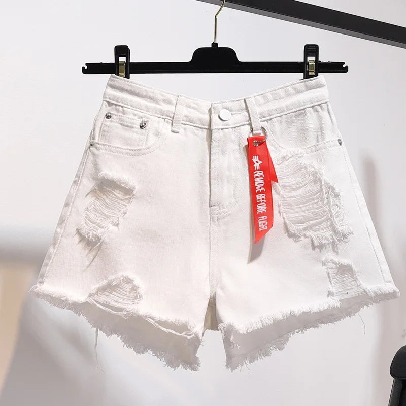 Summer Women Denim Shorts High Waist Tassel Streetwear