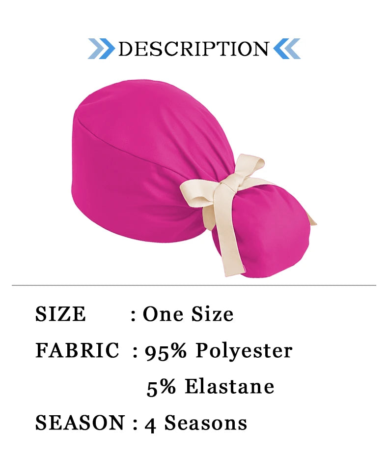 Ponytail Working Caps with Satin Lining for Women TOOTH Pet Doctor Nurse Scrubs Hat Stretch Long Hairs Nursing Caps C-TL-02