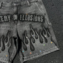 Gothic retro hot diamond denim shorts men's clothing street Harajuku Hiphop High High waiting jeans men's shorts casual pants