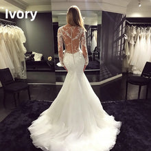 Long Sleeve Mermaid Wedding Dresses Sheer V Neck Lace Appliques Illusion Back Bridal Gown Sweep Train Tulle Vestido De Novia