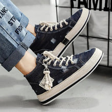 Men's Denim Canvas Sneakers Breathable High Top Sneakers for Men Slip On Sneakers Spring Summer Casual Platform Vulcanized Shoes