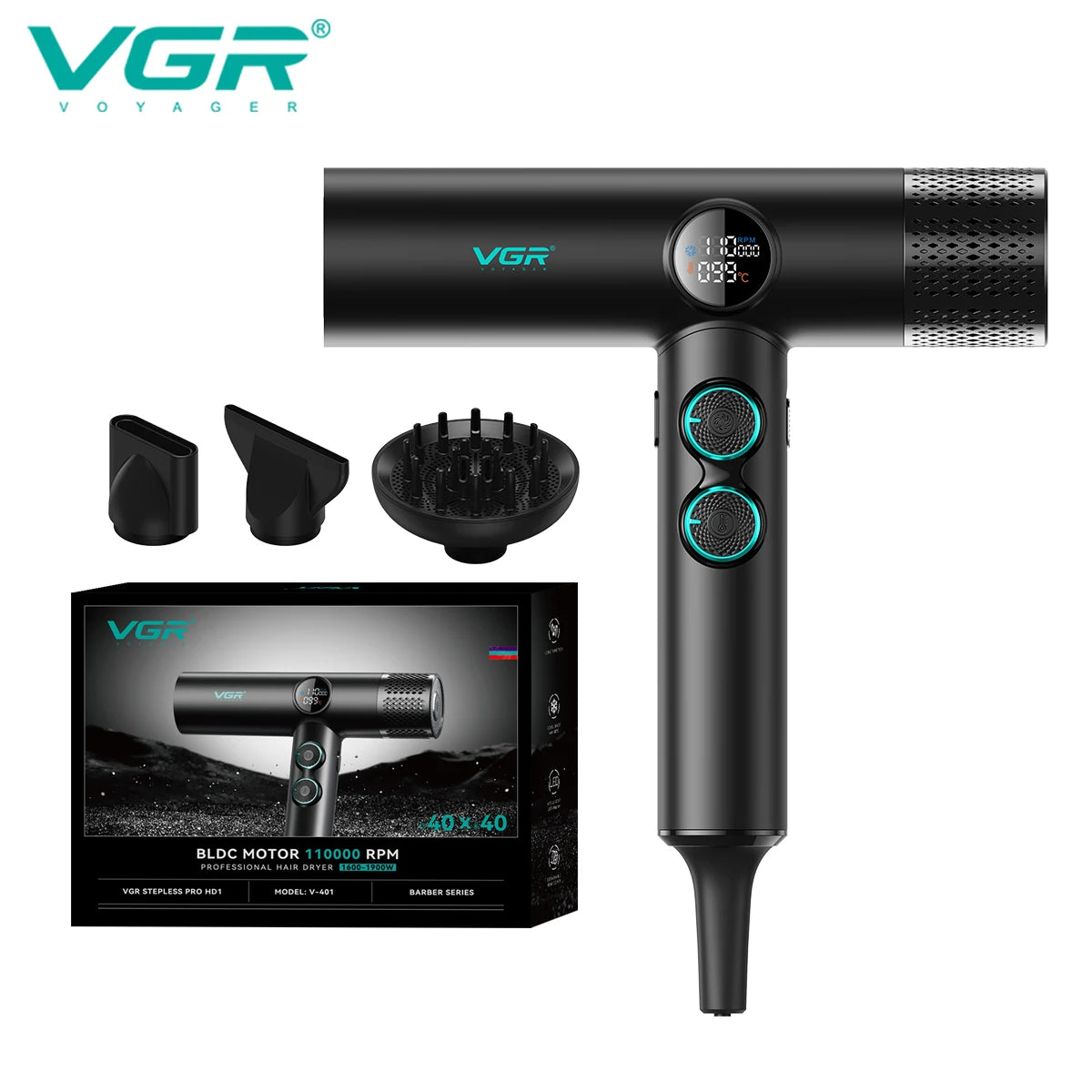 VGR Leafless Hair Dryer Professinal Quick Dry 110000RPM Powerful Hair Dryer Brushless Direct Current Hair Dryer for Salon V-401