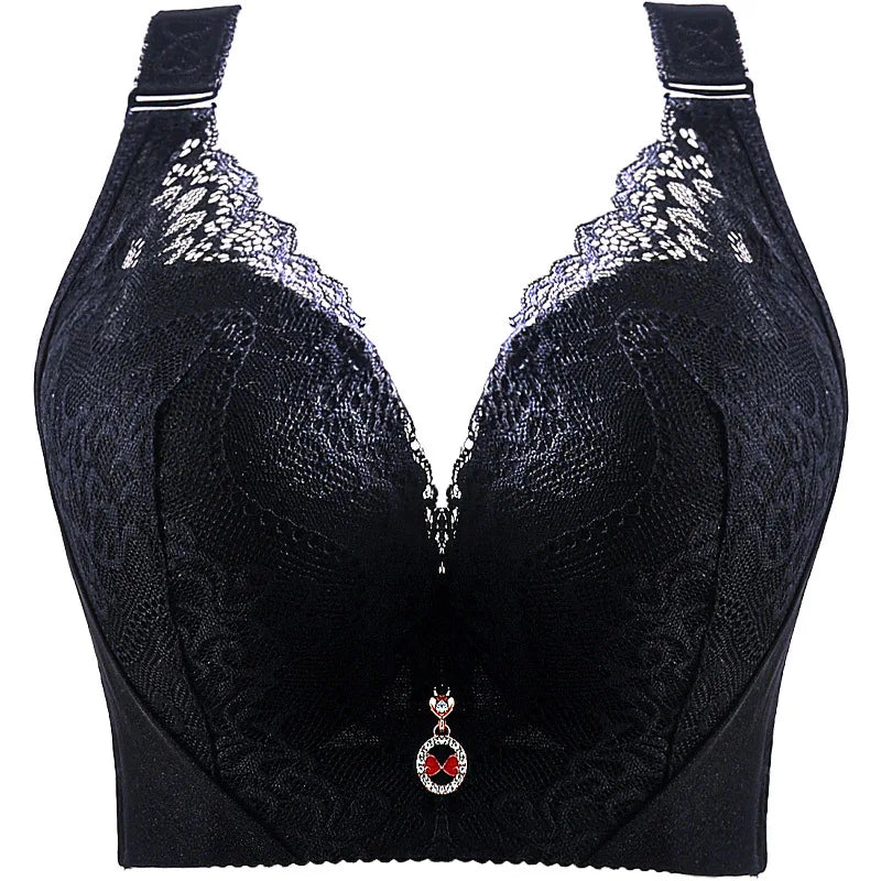 plus Size Push up Bra Sexy Lace Underwire Full Coverage Lingerie Wide Side Wings Thin Cup Support for Curvy Women Big Bust