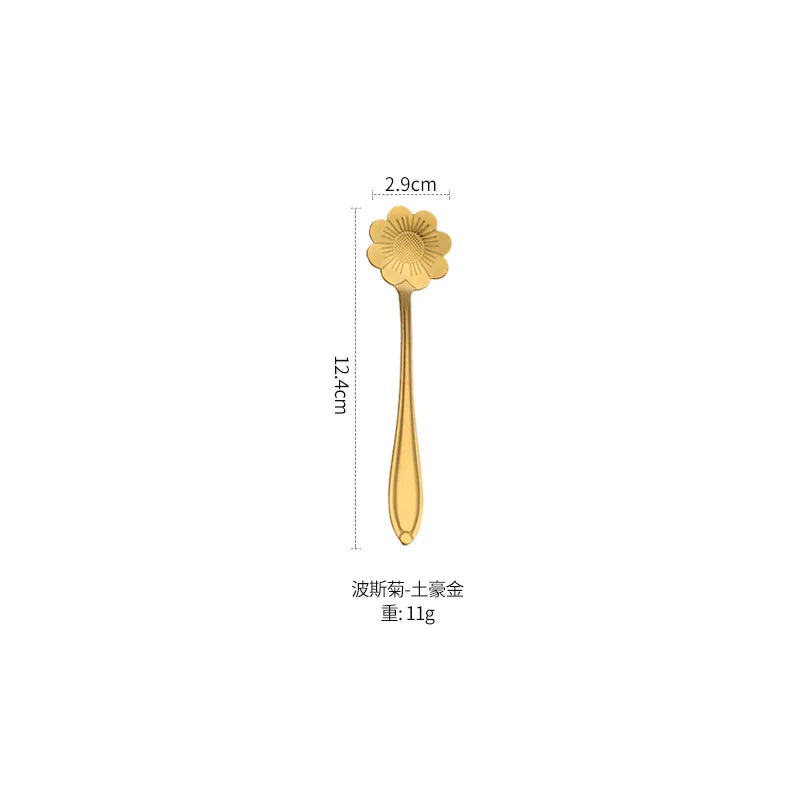 1pcs Stainless Steel Cherry Rose Flower Gold Scoop Coffee Spoon Gifts Kitchen Dessert Tea Accessories Tableware Decoration