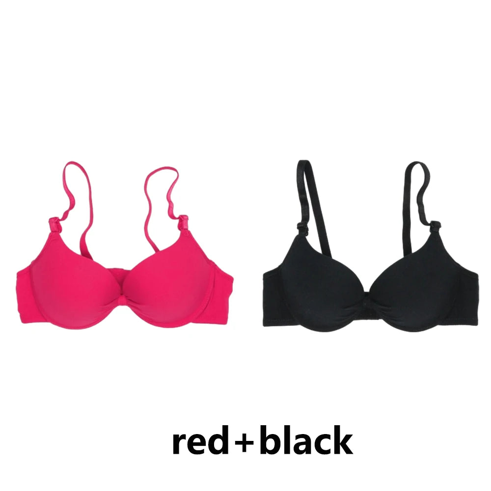 FallSweet 2PCS Cotton Push Up Bra For Women Underwire Bralette  Small Chest A B Cup Seamless Brassiere Breathable Underwear