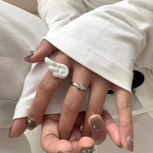 Y2K Wings Star Wings Set Korean Angel Wings Five-Pointed Star Design Open Ring For Women Men Punk Gothic Ring Adjustable Rings