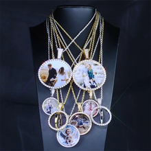 Custom Photo Necklace Circle Chain Personalized Medallion Memory Picture Pendant Solid Back Zircon Hip Hop Jewelry Free Engrave