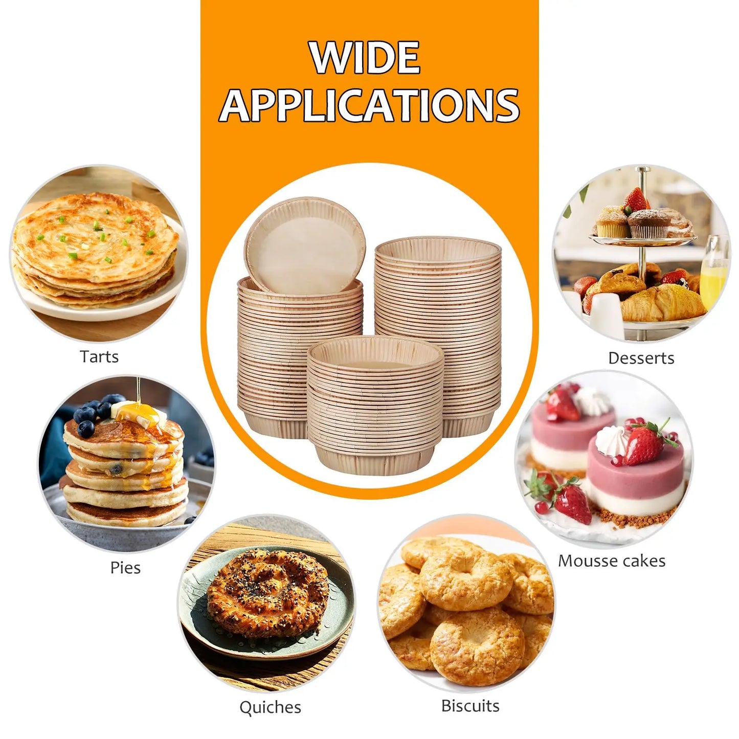 100Pcs Mini Tart Pans for Baking Round Bottom Small Pie Baking Pans Oven Microwave Safe Baking Cups home Kitchen Pastry Supplies