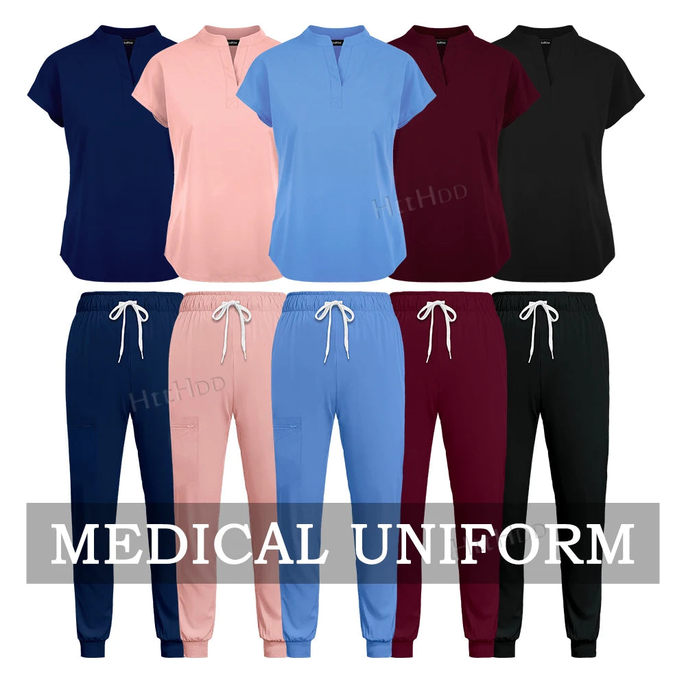 Medical Scrub Joggers Sets Fashion Nurse Uniform Women Men Beauty Salon Healthcare Pharmacy Nursing Scrub Top+pants Suit Uniform