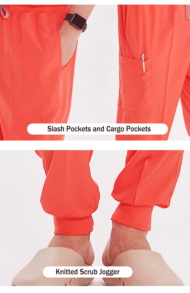 Stretchy Nurse Uniforms V-neck Top Jogger Pants Scrub Sets Surgical Workwear Dentist Nursing Suit Hospital Doctor Outfit S21