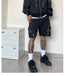 American style high street wind assault shorts men Multi-Zipper design Harajuku casual tooling outdoor five-point pants summer
