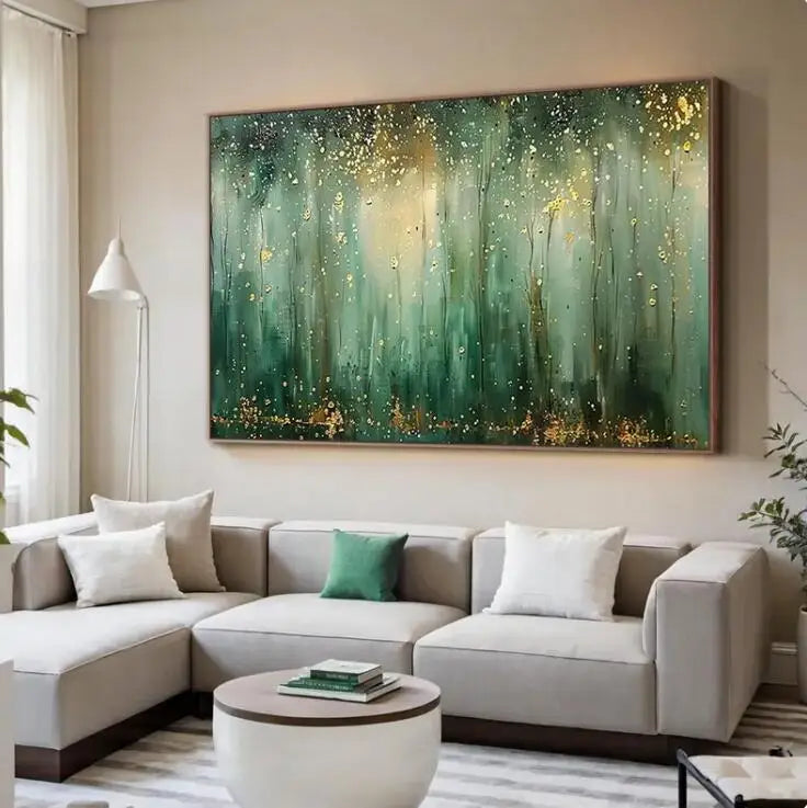 100% Handmade Abstract Oil Painting Original Gold Forest Landscape Wall Art Picture Large Mural For Home Living Room Decor Image