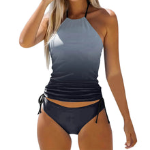 Women Gradient Ruched Split Swimsuit 2024 New Lace Up Backless Tankinis Set Summer Brazilian Bikini Set New Beach Bathing Suit