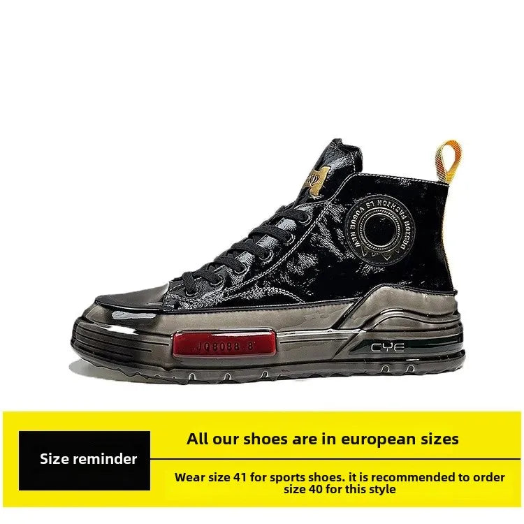Men's High Top Casual Trendy Leather Shoes Winter New Arrival Breathable Korean Style European Station Trendy Shoes