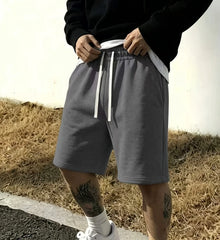 Simple Basic Gray Men's Shorts Casual Solid Color Loose Drawstring Elastic Waist Summer Jogging Shorts  men clothing