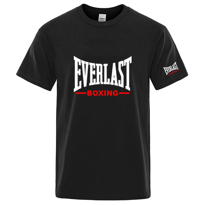 EVERLAST Boxing Logo Graphic T-Shirt Men Black Crew Neck Short Sleeve Casual Sports Training Streetwear Top