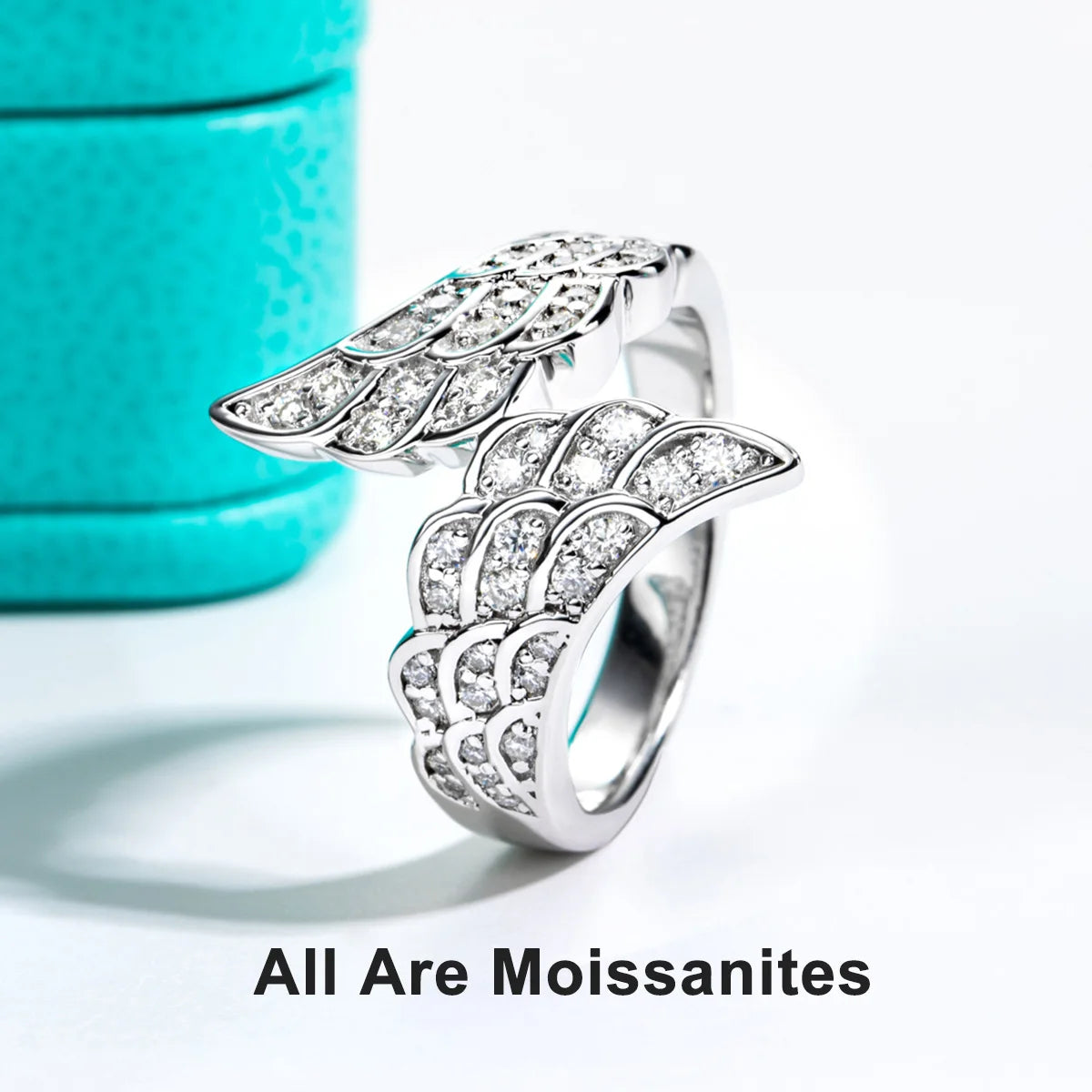 AnuJewel  D Color Moissanites Angel Wings Wedding Bands 18k Gold Plated 925 Sterling Silver Bridal Ring Set For Girls Jewelry