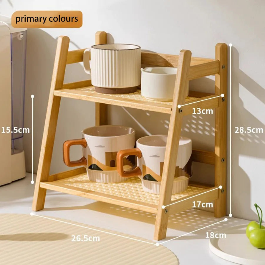 Organisateur de comptoir, porte-tasses à café à 2 niveaux, étagère de rangement polyvalente en bambou pour hôtel, appartement, coiffeuse, cuisine, maison
