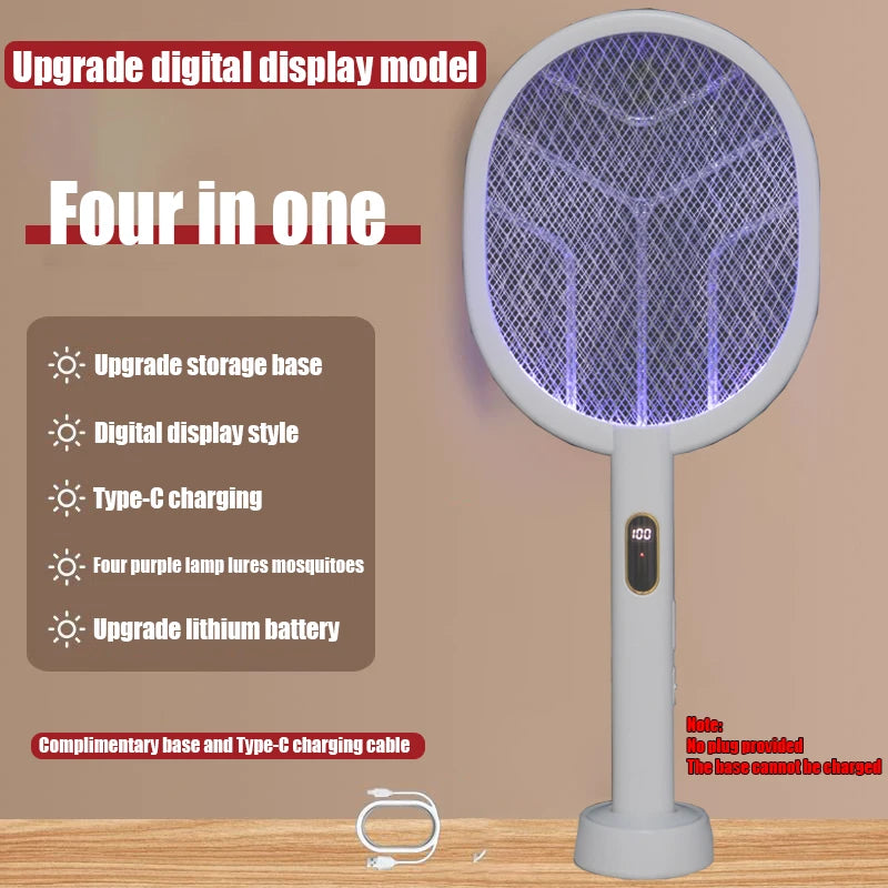 3 In 1 Electric Mosquito Swatter Mosquito Killer Lamp Killer Insect Killer 3000V Type-C Rechargeable Mosquito Killer Fly Killer