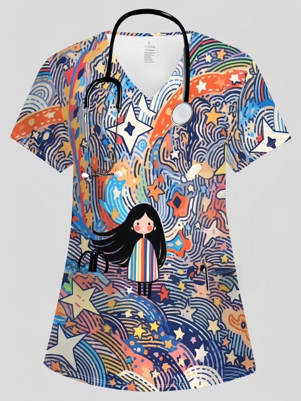 Surgical Uniforms Woman Tooth Cartoon Print Summer Nursing V-Neck Short Sleeve Tops Fashion Dental Microelastic Medical Uniform