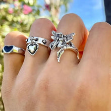 Antique Design Ring Distressed Angel Silver Color Opening Rings Fashion Punk Hip Hop Couple Rings Party Women Men Jewelry Gifts