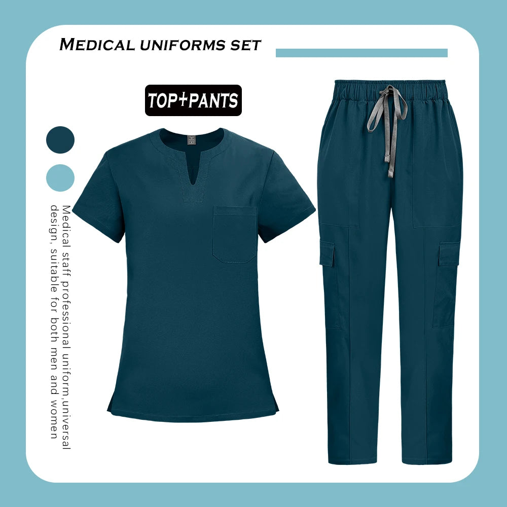 Medical Nurse Uniforms 2Pcs Clinical Nursing Top Pants Hospital Scrubs Set Women Men Surgery Clothes Dentist Overalls Work Wear