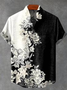 Men's Ethnic Style Flower Print Short Sleeve Top Comfort Flap Shirt Beach Holiday Hawaii Summer Casual Shirt