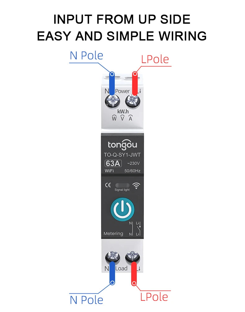 TUYA WIFI Smart Circuit Breaker Energy Meter 1P 16A DIN Rail for Smart Home Wireless Remote Control Smart Switch by APP TONGOU